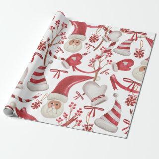 Vintage Watercolor Red and White Santa Christmas