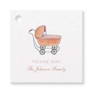 Vintage Watercolor Wicker Stroller Thank you Favor Tags