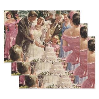 Vintage Wedding Bride Groom Newlyweds Cut the Cake  Sheets