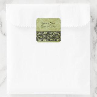 Vintage Wedding, Victorian Grape Vine Leaves Square Sticker