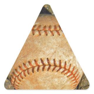 Vintage White Baseball red stitching Triangle Sticker