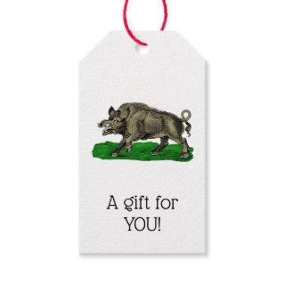 Vintage Wild Boar Drawing BW #3C Gift Tags