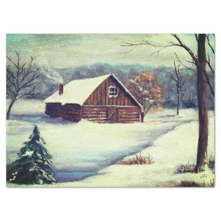Vintage Winter Cabin Scene Tissue Paper