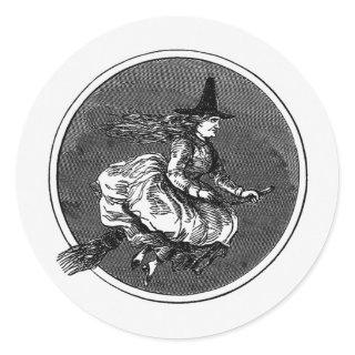 Vintage Witch On Broom Halloween Classic Round Sticker