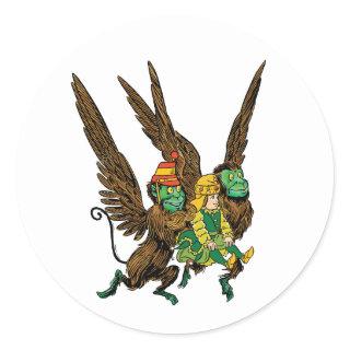 Vintage Wizard of Oz, Dorothy, Evil Flying Monkeys Classic Round Sticker