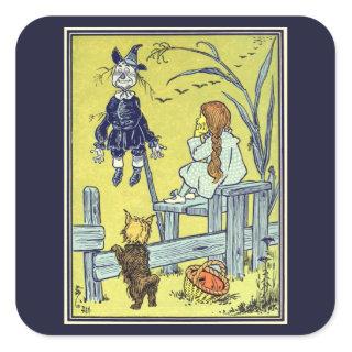 Vintage Wizard of Oz, Dorothy Toto Meet Scarecrow Square Sticker