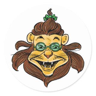 Vintage Wizard of Oz, Lion Wearing Green Glasses Classic Round Sticker