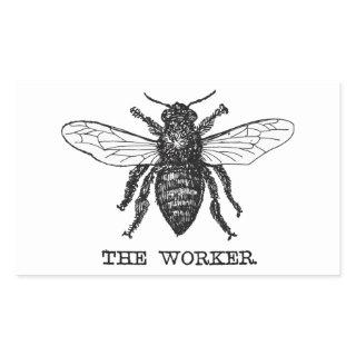 Vintage Worker Bee Illustration Art Rectangular Sticker