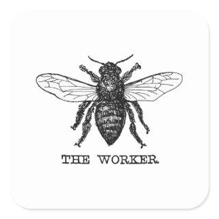 Vintage Worker Bee Illustration Art Square Sticker