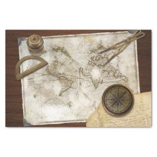 Vintage World Map And Tools Tissue Paper