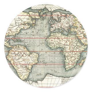Vintage World Map by Abraham Ortelius 1587–1595 Classic Round Sticker