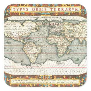 Vintage World Map by Abraham Ortelius 1587–1595 Square Sticker