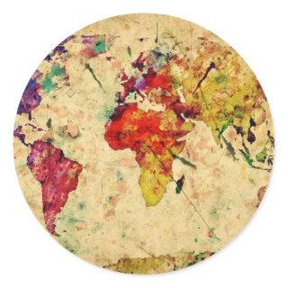Vintage world map classic round sticker
