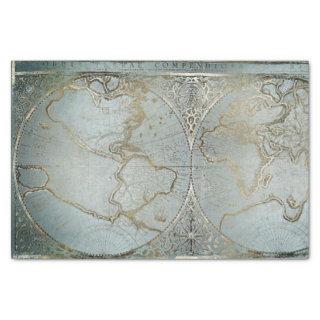 Vintage World Map Gold Gray Blue Tissue Paper