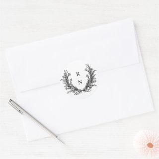 Vintage Wreath Wedding Initials Monogram Classic Round Sticker