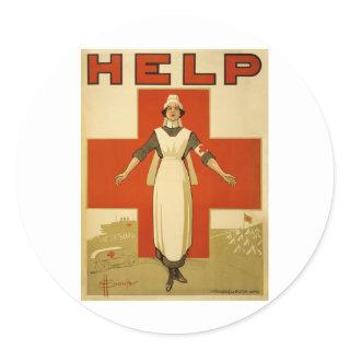 Vintage WW1 Red Cross Poster Classic Round Sticker
