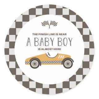 Vintage Yellow Race Car Baby Shower Classic Round Sticker