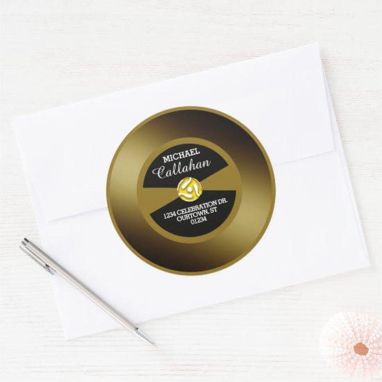 Vinyl 45 Gold Record Personal Address Classic Round Sticker