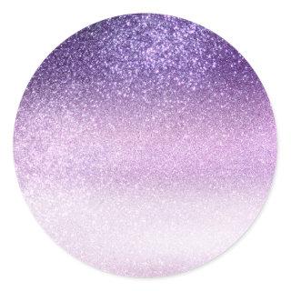 Violet Lilac Pastel Purple Triple Glitter Ombre Classic Round Sticker