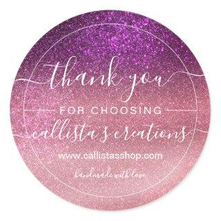 Violet Purple Pink Triple Glitter Ombre Thank You Classic Round Sticker