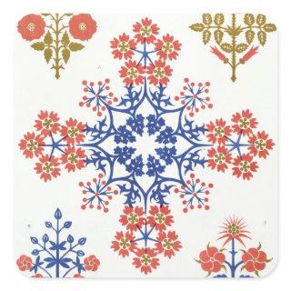 Violiet, iris and tulip motif wallpaper design, pr square sticker