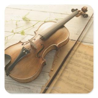 Violin and Sheet Music Square Sticker