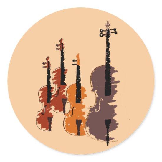 Violin string quartet arty music classic round sticker