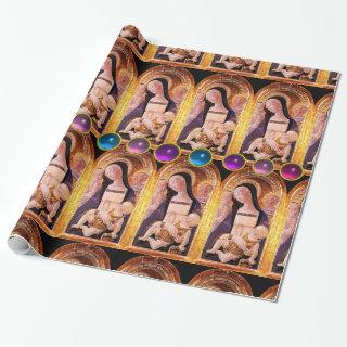 VIRGIN AND CHILD WITH BLUE ,PINK,PURPLE GEMSTONES