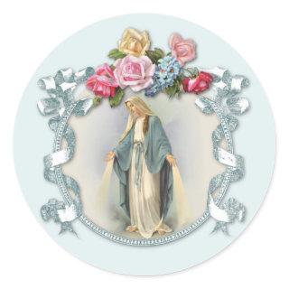 Virgin Mary Floral Religious Vintage Catholic  Classic Round Sticker