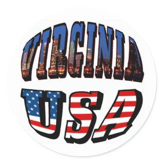 Virginia Picture and USA Text Classic Round Sticker