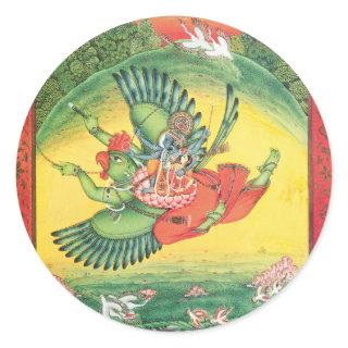 Vishnu and Lakshmi riding Garuda, the great Classic Round Sticker