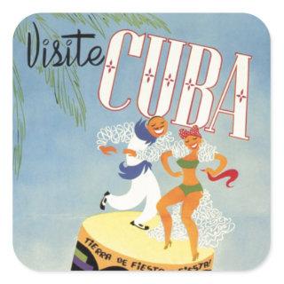 Visit Cuba Tiki Fiesta Siesta Vintage Holiday Isle Square Sticker