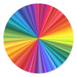 Vivid rainbow colored swirl twisting towards classic round sticker