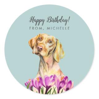 Vizsla Dog Flowers | Happy Birthday Classic Round Sticker