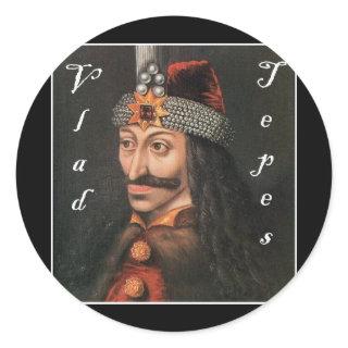 Vlad Tepes with name in Blackadder Classic Round Sticker