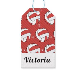 Volleyball Christmas Striped Festive Ball & Snow Gift Tags