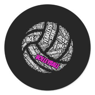 Volleyball For And K Volleyball Words Classic Round Sticker