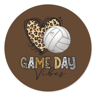 Volleyball Game Day Vibes Leopard Volleyball Mom Classic Round Sticker