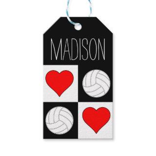 Volleyball Hearts Checker Pattern Custom Gift Tag