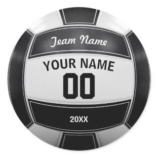 Volleyball Player's Name Year Team Black and White Classic Round Sticker