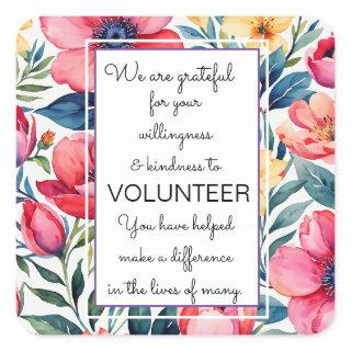 volunteer appreciation week floral pattern card square sticker
