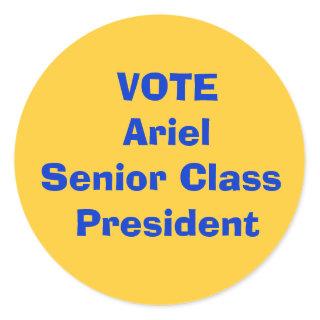 VOTE Ariel  Senior Class President Classic Round Sticker