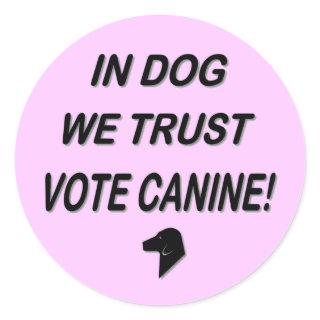 Vote Dog with Black Text Classic Round Sticker