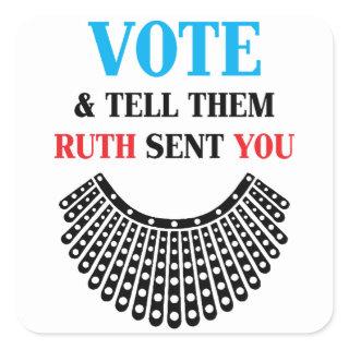 Vote Tell Them Ruth Sent You - Ruth Bader Ginsburg Square Sticker