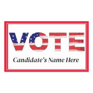 Vote Text In Flag Colors Red Candidate's Name Rectangular Sticker