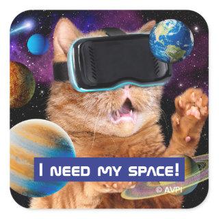 VR Cat In Space Square Sticker
