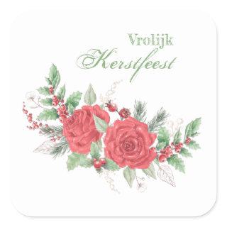 Vrolijk kerstfeest White Roses and Holly  Square Sticker
