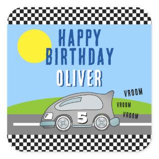 Vroom Vroom Racing Car Road Name Happy Birthday  Square Sticker