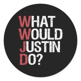 W Would Justin Do Wwjd Classic Round Sticker