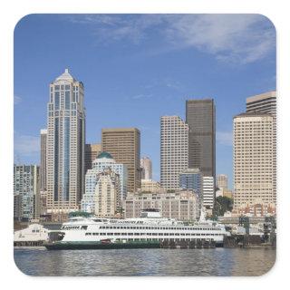 WA, Seattle, Seattle skyline with ferry boat Square Sticker